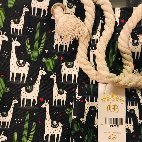 BLACK Llama and Cactus Tote Bag - Picture 6 of 6